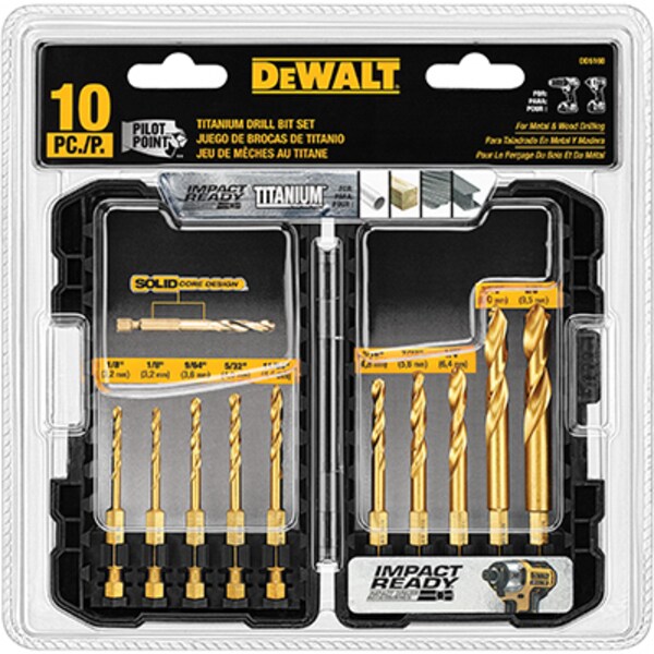 DEWALT 10 PC TITANIUM IMPACT READY DRILL BIT SET