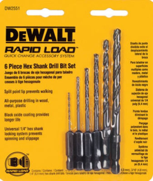 DEWALT 6 PC HEX SHANK DRILL BIT SET